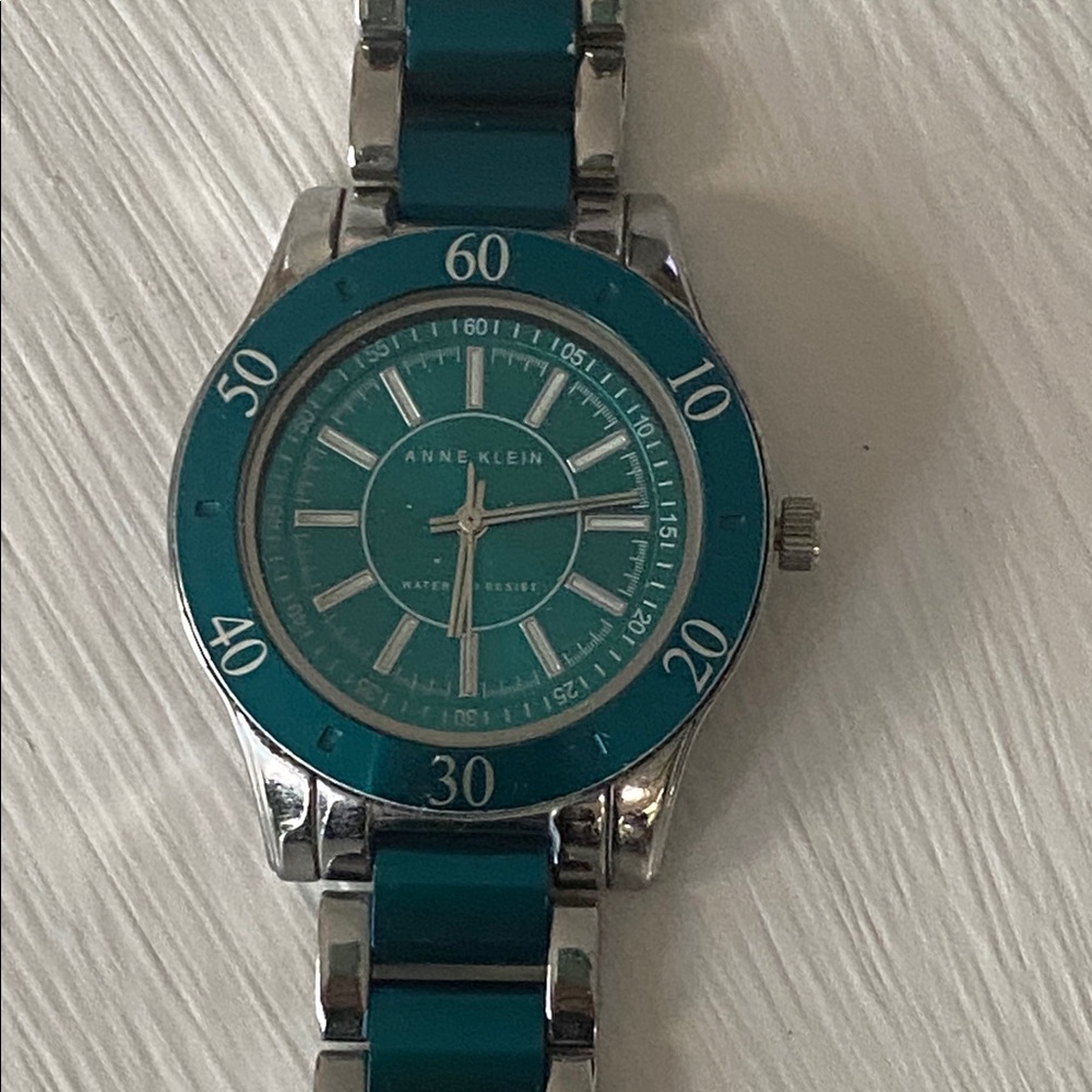 Anne Klein Teal Blue Dial & Enamel Link Silver Tone Sport Bracelet Watch - Picture 12 of 16